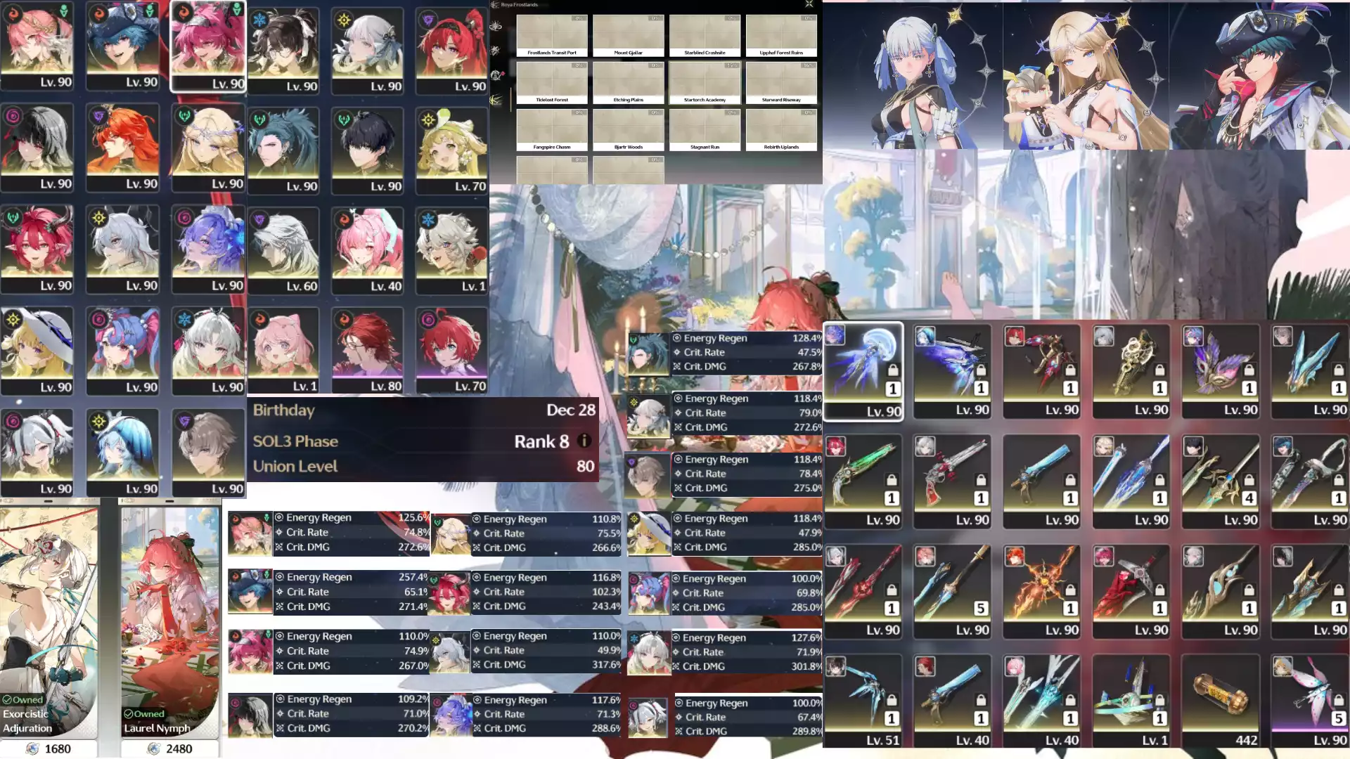 Ul 80 Sea mono hỏa dát vàng + Cartethyia dát vàng + hắc ám dát vàng + vô số team khác skin changli zin map 3. sk dư 1 vài roll